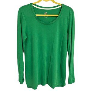 Isaac Mizrahi Live Essentials Womens Long Sleeve Green Top Cotton Small